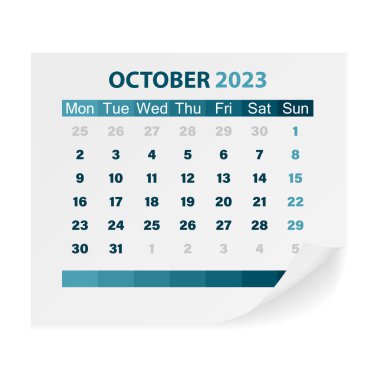 Calendar October 2023 on a white background. Vector illustration.