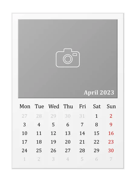 Calendar April 2023 White Background Vector Illustration — Stockvektor