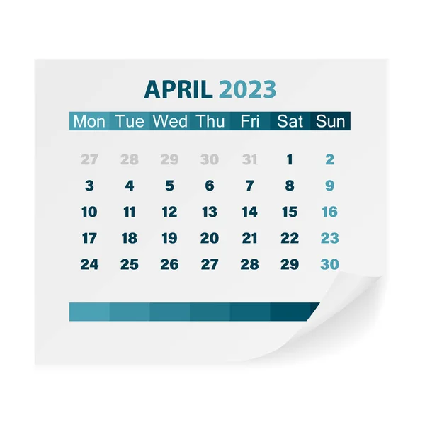 Ημερολόγιο Απρίλιος 2023 Λευκό Φόντο Εικονογράφηση Διανύσματος — Διανυσματικό Αρχείο