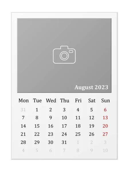Ημερολόγιο Αύγουστος 2023 Λευκό Φόντο Εικονογράφηση Διανύσματος — Διανυσματικό Αρχείο