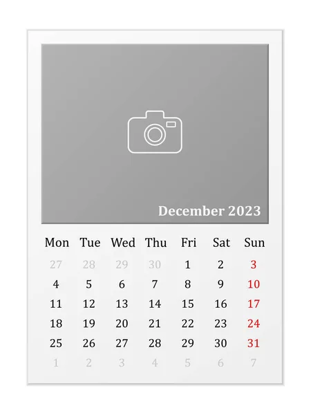 Calendar December 2023 White Background Vector Illustration — Stockvector