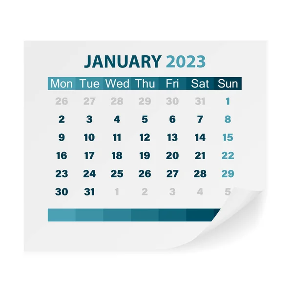Calendar January 2023 White Background Vector Illustration — Stock Vector
