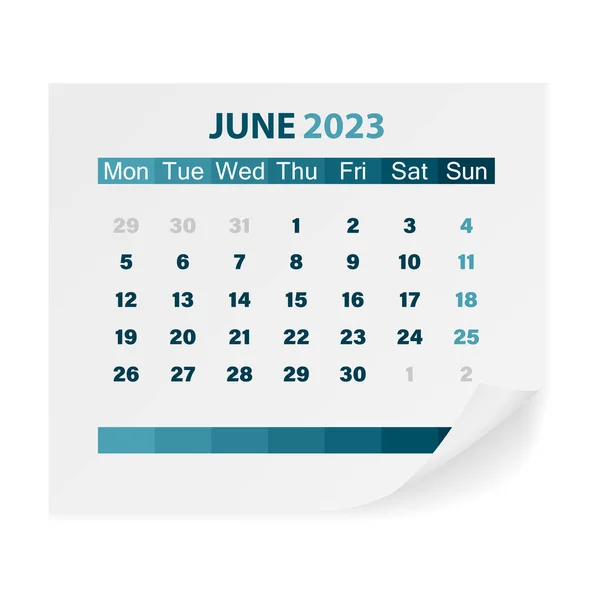 Calendar June 2023 White Background Vector Illustration — ストックベクタ