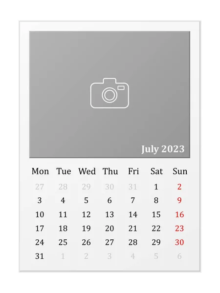 Calendar July 2023 White Background Vector Illustration — ストックベクタ