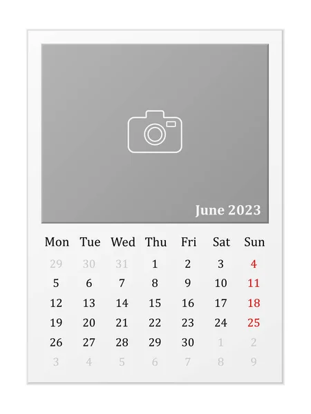 Ημερολόγιο Ιούνιος 2023 Λευκό Φόντο Εικονογράφηση Διανύσματος — Διανυσματικό Αρχείο