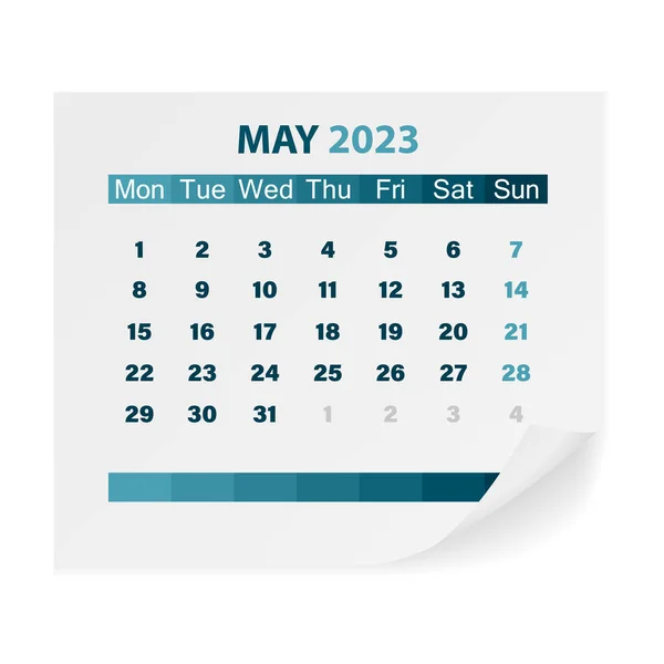 Calendar May 2023 White Background Vector Illustration — Vector de stock