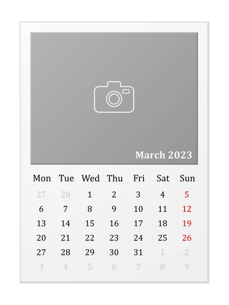 Calendar March 2023 White Background Vector Illustration — Stock Vector