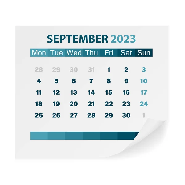 Ημερολόγιο Σεπτέμβριος 2023 Λευκό Φόντο Εικονογράφηση Διανύσματος — Διανυσματικό Αρχείο