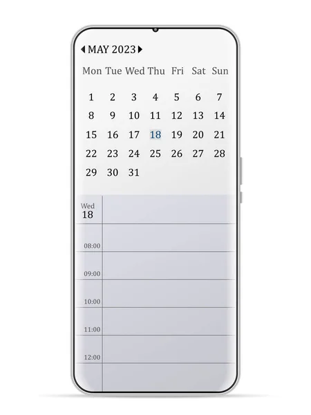 May 2023 Calendar Smartphone White Background Vector Illustration —  Vetores de Stock