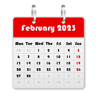 Calendar February 2023 on a white background. Vector illustration.