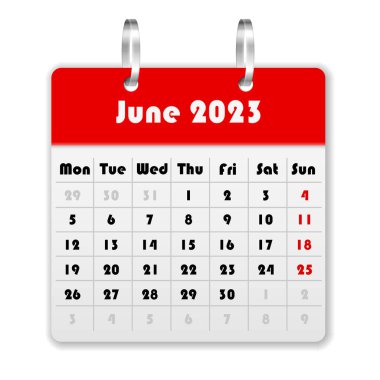 Calendar June 2023 on a white background. Vector illustration.