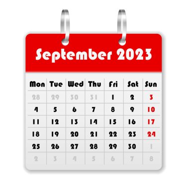 Calendar September 2023 on a white background. Vector illustration.