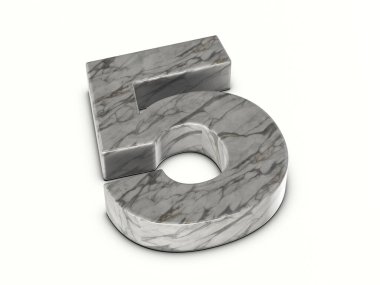 Beyaz arka planda beş numaralı mermer. 3d illüstrasyon.