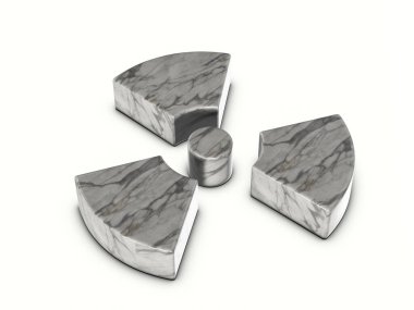 Beyaz arka planda mermer radyasyon sembolü. 3d illüstrasyon.