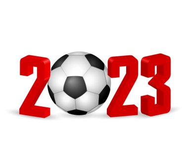 Beyaz arka planda yeni 2023 futbol topu. Vektör illüstrasyonu.