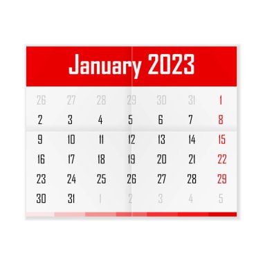 Calendar January 2023 on a white background. Vector illustration.
