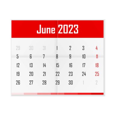 Calendar June 2023 on a white background. Vector illustration.