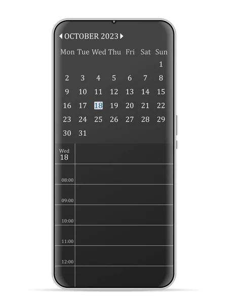 October 2023 Calendar Smartphone White Background Vector Illustration — Stock Vector