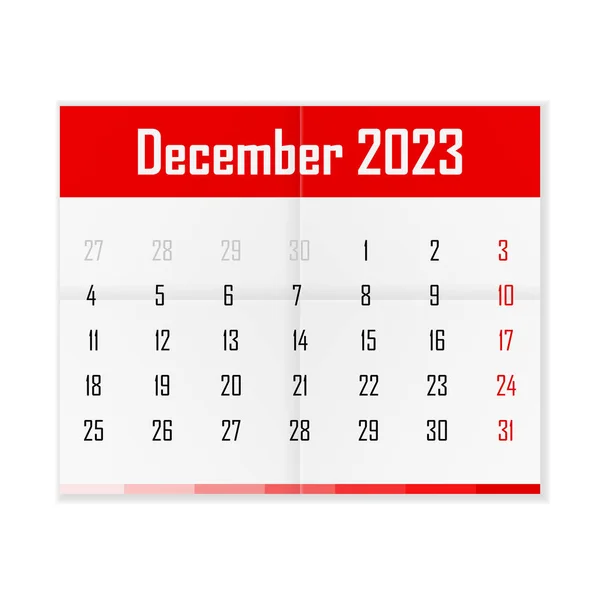 Calendar December 2023 White Background Vector Illustration — Stock Vector
