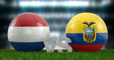 Katar 2022 Dünya Futbol Kupası grubu A Hollanda Ekvador 'a karşı. 3d illüstrasyon.