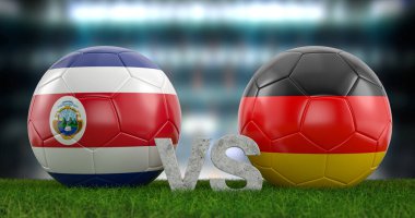 Katar 2022 Dünya Futbol Kupası grubu E Kosta Rika Almanya 'ya karşı. 3d illüstrasyon.