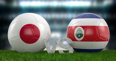 Katar 2022 Dünya Futbol Kupası grubu E Japonya Kosta Rika 'ya karşı. 3d illüstrasyon.