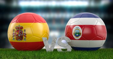Katar 2022 Dünya Futbol Kupası grubu E İspanya Kosta Rika 'ya karşı. 3d illüstrasyon.