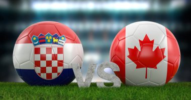 Katar 2022 Dünya Futbol Kupası grubu F Hırvatistan Kanada 'ya karşı. 3d illüstrasyon.
