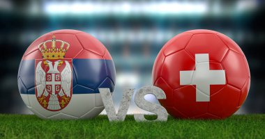 Katar 2022 Dünya Futbol Kupası grubu G Sırbistan ve İsviçre. 3d illüstrasyon.