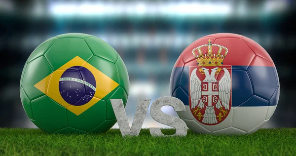 Qatar 2022 Football world cup group G Brazil vs Serbia. 3d illustration.