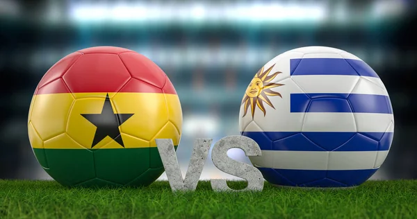 Katar 2022 Dünya Futbol Kupası grubu H Gana Uruguay 'a karşı. 3d illüstrasyon.