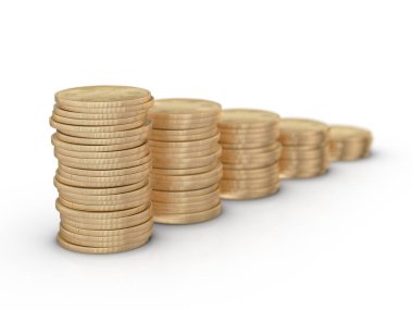 Beyaz arka planda bitcoinler. 3d illüstrasyon.