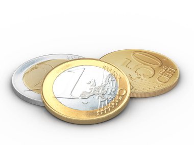 Beyaz arka planda Avrupa sikkeleri. 3d illüstrasyon.