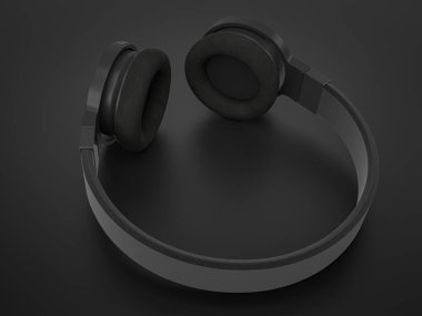 Siyah arka planda kulaklıklar. 3d illüstrasyon.