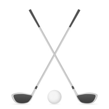 Beyaz arka planda golf sopaları ve top. Vektör illüstrasyonu.