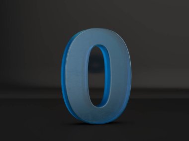 Siyah bir arka plan cam sayı sıfır. 3D çizim.