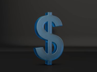 Siyah bir arka plan cam Doları sembolü. 3D çizim.