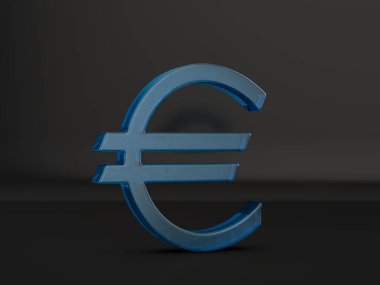 Siyah bir arka plan cam euro simgesi. 3D çizim.