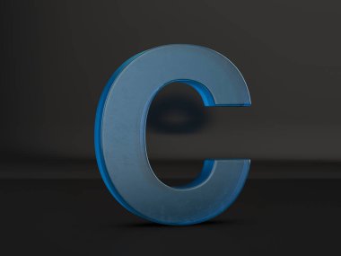Cam siyah bir arka plan C harfi. 3D çizim.