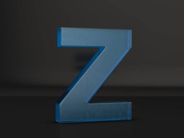 Siyah bir arka plan cam harf Z. 3D çizim.