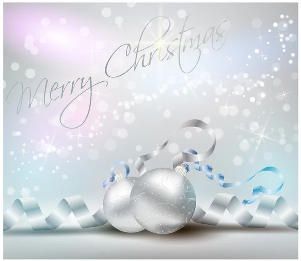 Weihnachten Hintergrund mit Bändern und glänzenden Christbaumkugeln — Stockvektor