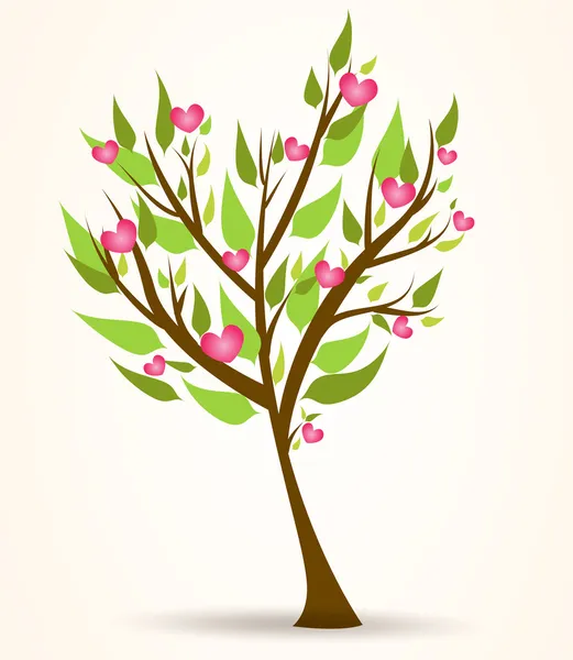 Árvore com corações rosa — Vetor de Stock