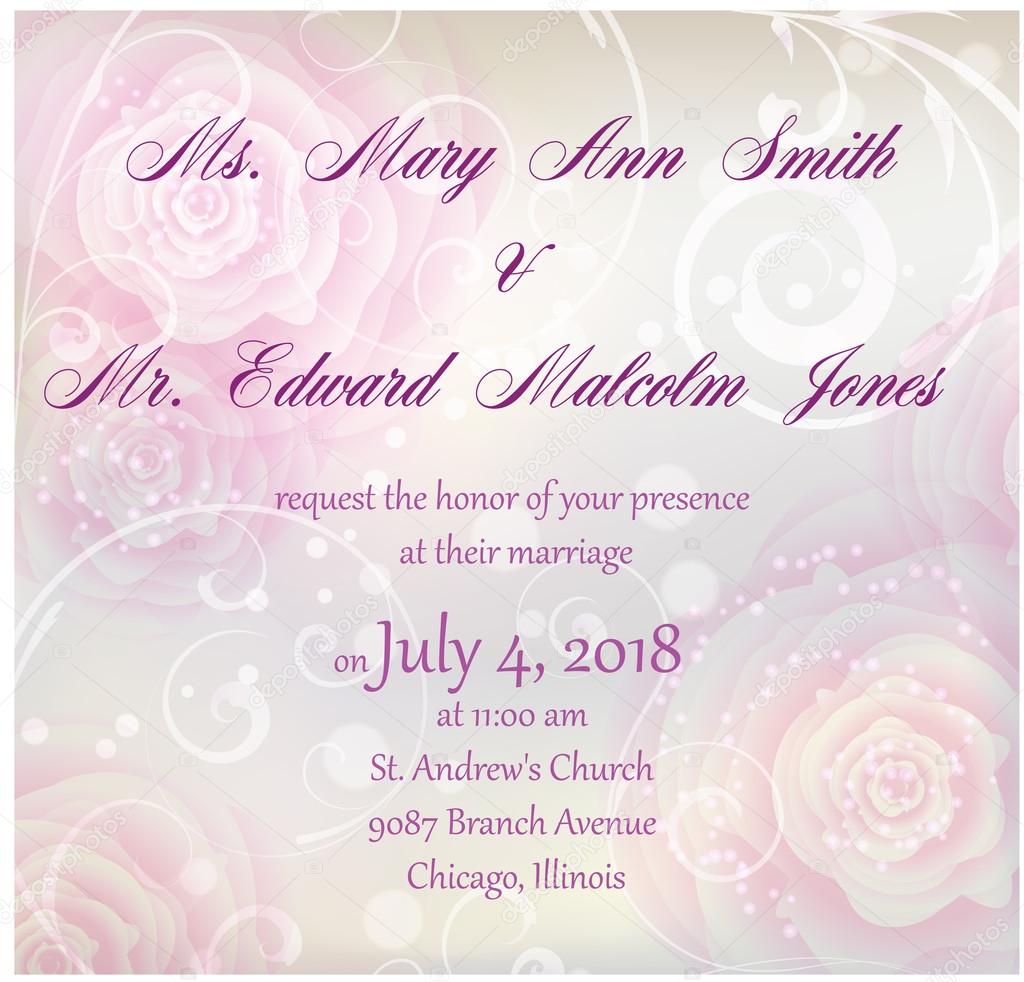 Wedding invitation with roses background