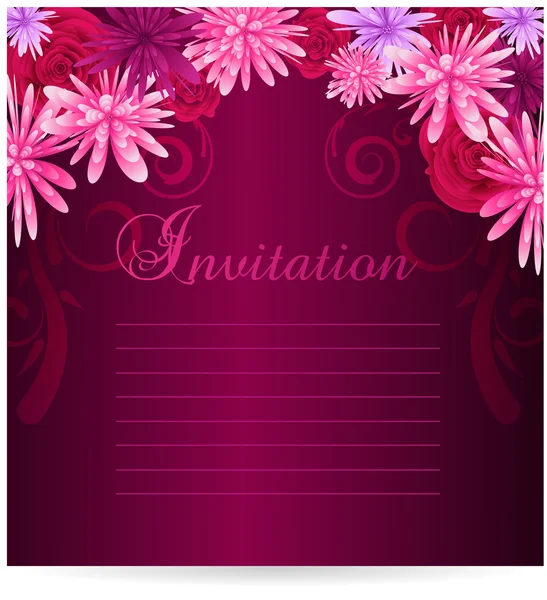 Einladungsvorlage leer mit bunten abstrakten Blumen — Stockvektor