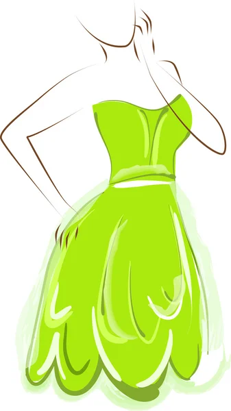 Esquisse fille en robe verte — Image vectorielle