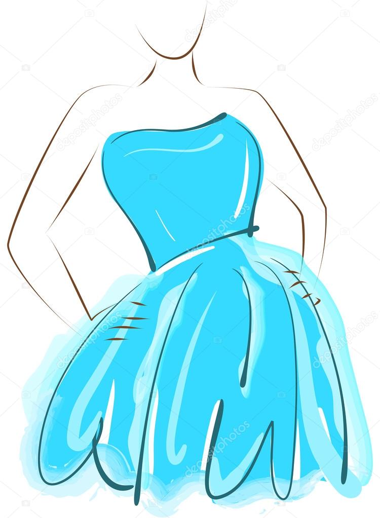 Sketching girl in blue dress