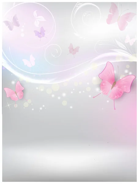 Abstract background with florals and butterflies — Stok Vektör