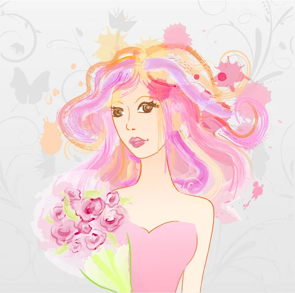 Abstract girl with bouquet — Stock Vector