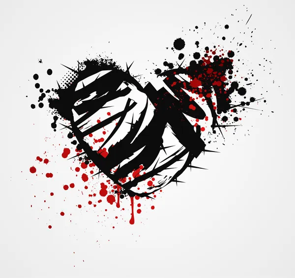 Corazón grunge negro con espinas — Vector de stock