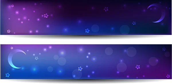 Dva bannery v noci s hvězdami a měsíc — Stockový vektor